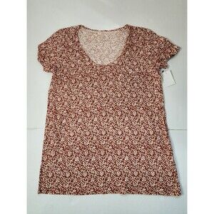 Caslon T-shirt Womens Medium Rust Ivory P Ikat Bloom Patterned Pocket Tee Shirt